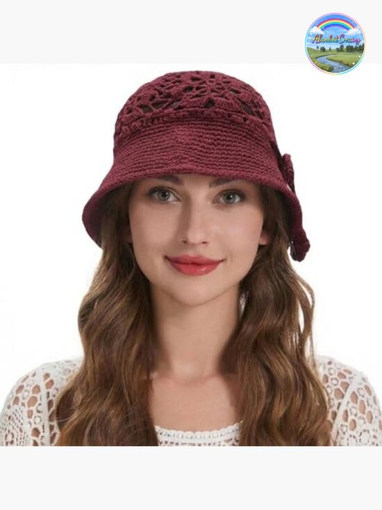 Handmade Crochet Knit Bucket Hat Cotton Floral Summer